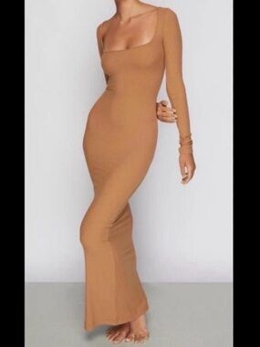 SKIMS Camel Long Sleeve Square Neck Maxi Dress